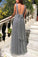 Gorgeous Tulle V Neck Long Prom Dress Backless Evening Dress