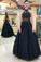 Black A-Line Appliques Halter Formal Evening Dresses Long Prom Dresses