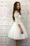 Chic Off the Shoulder Half Sleeves Ivory Lace Short Tulle Homecoming Dresses JS938