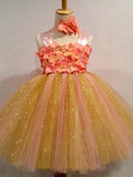 Sweet Ball Gown Strapless Tulle Ankle-length Bowknot Ribbons Multi Flower Girl Dresses JS734