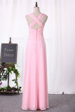 Chiffon Bridesmaid Dresses A Line V Neck Ruched Bodice Floor Length