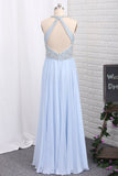 New Arrival Prom Dresses Scoop Chiffon With Beading Open Back