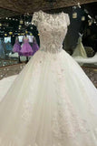 Luxury Wedding Dresses A Line With Beading Royal Train Scoop Neck