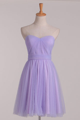 Sweetheart Ruched Bodice A Line Tulle Short/Mini Bridesmaid Dresses