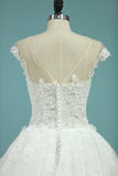 Wedding Dresses Short Sleeves Scoop A Line Tulle With Applique