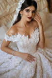 A Line Off The Shoulder Wedding Dresses Tulle With Applique And Beads Court Train