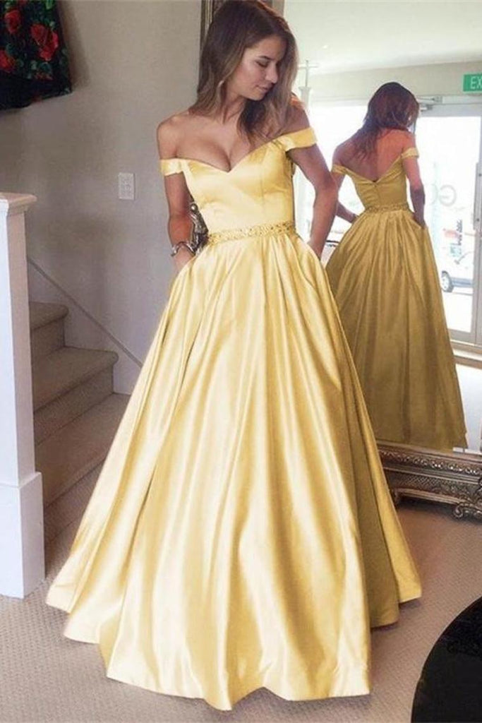 Off The Shoulder Yellow Long Zipper Back Beautiful Prom Dresses