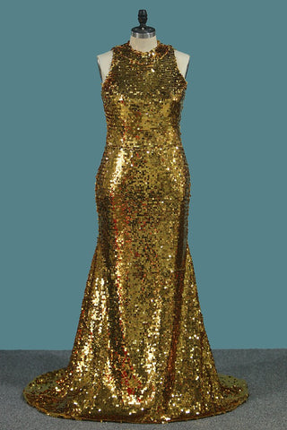 Sequins Mermaid/Trumpet High Neck Prom Dresses Sweep/Brush Train New Arrival