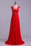 Scoop Neckline Embellished Bodice With Beadeds&Applique Long Chiffon Prom Dress