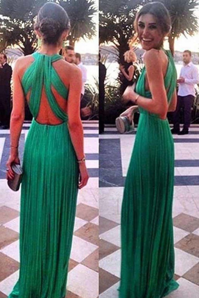 Sexy Open Back Scoop Chiffon With Ruffles A Line Prom Dresses