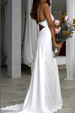 Elegant Mermaid Cowl Neckline White Simple Wedding Dresses, Spaghetti Straps Bridal Dress SJS15177