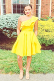 One Shoulder Homecoming Dress With Ruffles Satin