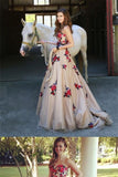 Long Prom Dresses Sweetheart Sweep Train A Line Embroidery Prom Dress Sexy Evening Dress
