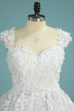 Tulle Scalloped Neck A Line Wedding Dresses With Ruffles And Beads