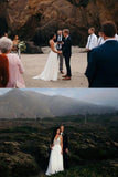 Elegant Spaghetti Straps V Neck Chiffon Backless Beach Wedding Dresses Bridal Gowns SJS14976