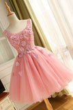 A Line Scoop Homecoming Dresses Tulle With Applique And Beads