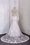 New Arrival Wedding Dresses Tulle Scoop Long Sleeves With Applique Mermaid