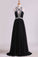 Black Prom Dresses A Line Chiffon With Beads And Slit Cross Back