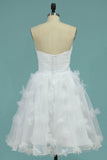 Short Sweetheart With Handmade Flowers White Wedding Dress Beaded