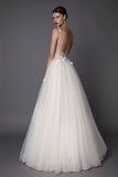 Tulle Spaghetti Straps Wedding Dresses A Line With Beads And Handmade Flower