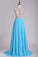 Scoop Prom Dresses Chiffon With Slit And Beads A Line
