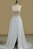 A Line V Neck With Beads And Slit Chiffon Open Back Prom Dresses