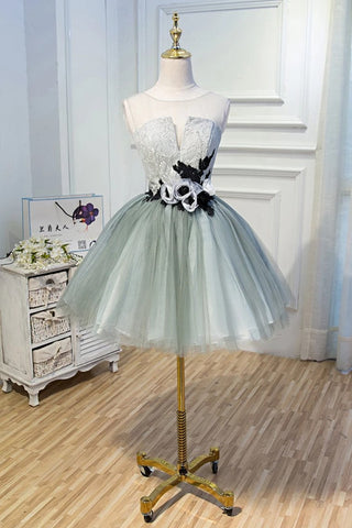 A Line Tulle Flowers Short Homecoming Dresses Zipper Up