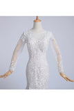 Bateau Long Sleeves Wedding Dress Mermaid/Trumpet Court Trian With Applique