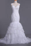 Wedding Dresses Straps Organza With Applique And Beads Mermaid