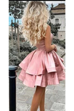 Princess A Line One Shoulder Pink Short Homecoming Dresses