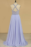 A Line V Neck Prom Dresses Chiffon With Applique And Beads