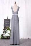 Evening Dresses A Line V Neck With Ruffles And Sash Floor Length Tulle