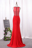 Mermaid V Neck Spandex With Beads And Slit Sweep Train Prom Dresses