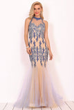 New Arrival Scoop High Neck Tulle With Applique And Beads Mermaid Prom Dresses