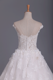 Tulle Scoop Short Sleeves Wedding Dresses A Line With Applique