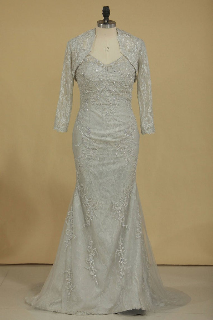 Evening Dresses Column/Sheath V Neck Beaded Bodice Tulle & Lace