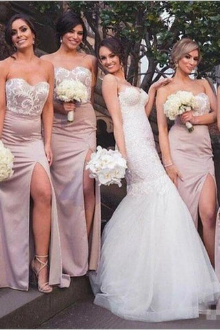Mermaid Sweetheart Blush Bridesmaid Dresses with Lace, Wedding Party SJS20465
