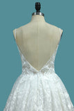 A Line Lace Wedding Dresses Spaghetti Straps With Beads Sweep Train