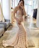 Gorgeous Lace Sexy Blush Pink Sweetheart Mermaid Charming Lace Prom Dresses JS747