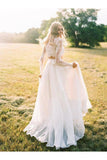 Two Pieces Lace Top Chiffon Skirt Romantic Long Sleeves Wedding Dresses