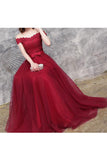 Prom Dresses A Line Off The Shoulder Tulle With Applique And Sash