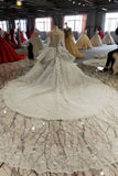 Silver Wedding Dresses Ball Gown Long Sleeves Royal Train Top Quality Lace With Applique & Beading