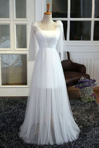 White Tulle Strapless Bridesmaid Dresses See-Through Floor Length