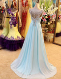 A-Line Prom Dress V-Neck Chiffon Crystal Prom Dress