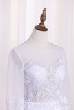 Scoop Long Sleeves Wedding Dresses Tulle & Organza With Applique Sweep Train Detachable