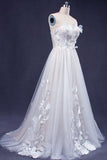 A Line Sweetheart Tulle Appliqued Wedding Dress, Strapless Tulle Bridal Dresses