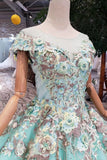 New Prom Dresses Off-The-Shoulder Ball Gown Lace Up Back With Applique&Beads