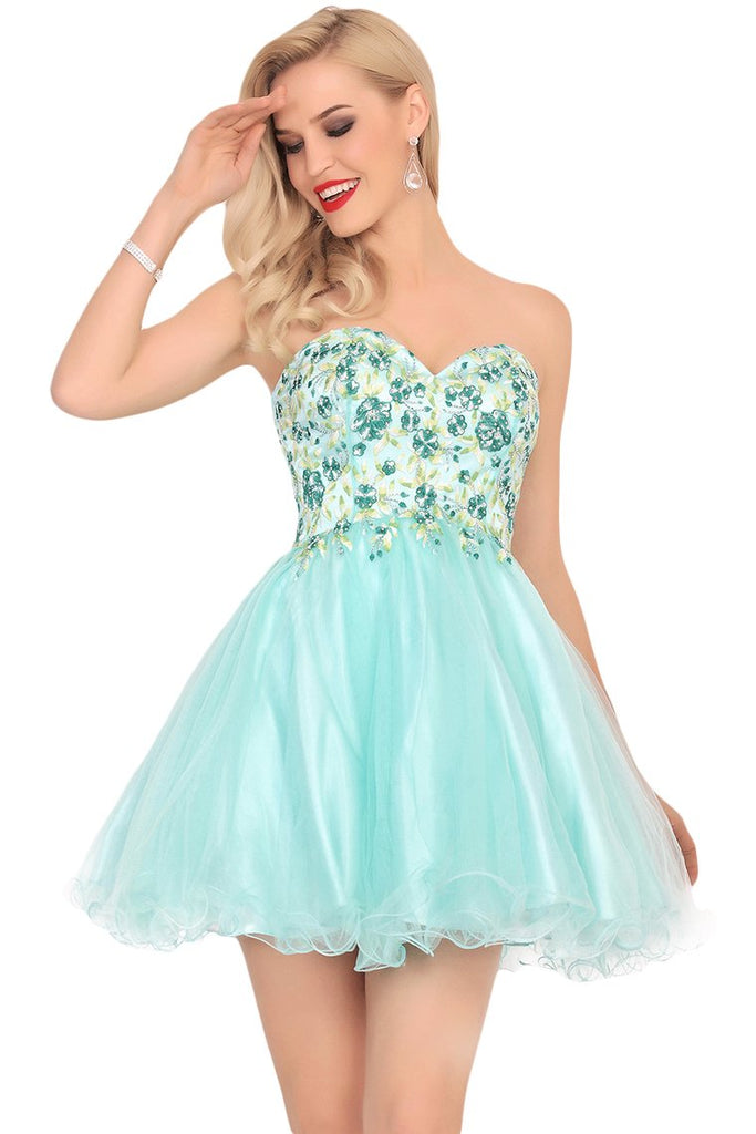 Homecoming Dresses A-Line Boat Neck Short/Mini Beaded Bodice Tulle ...