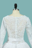 A Line Wedding Dresses Long Sleeves Scoop With Applique Court Train