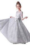 Elegant Appliques Long Sleeve Flower Girl Dresses With Bow